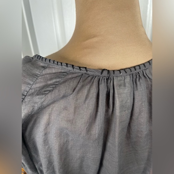 Anthropologie Floreat Charcoal Blouse with Mustard Color Embroidery Size 2 - Picture 9 of 11